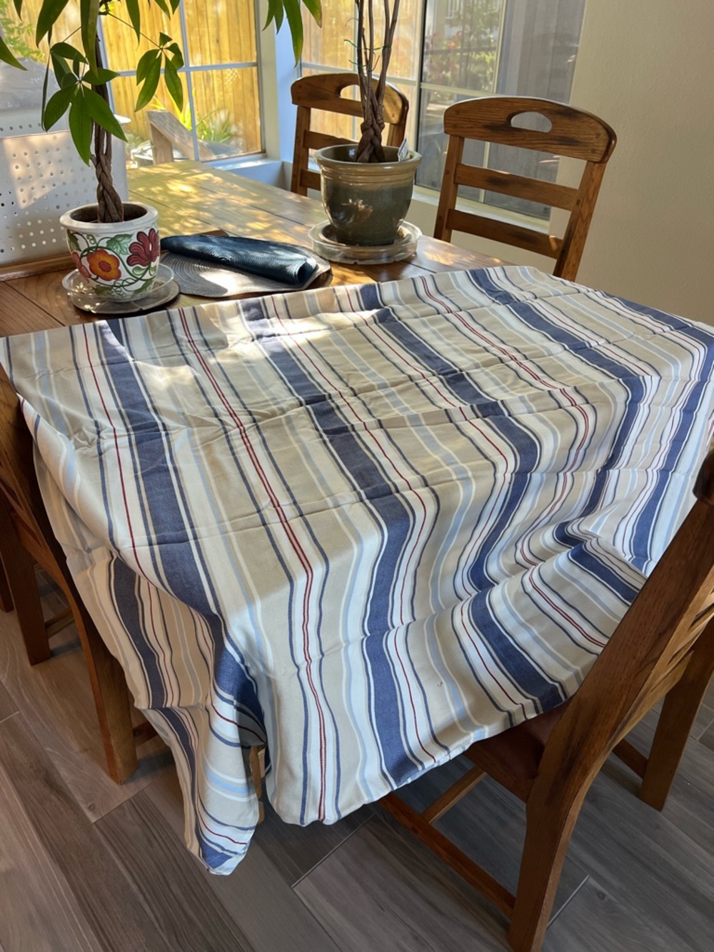 Striped Blue and Cream Tablecloth NEW